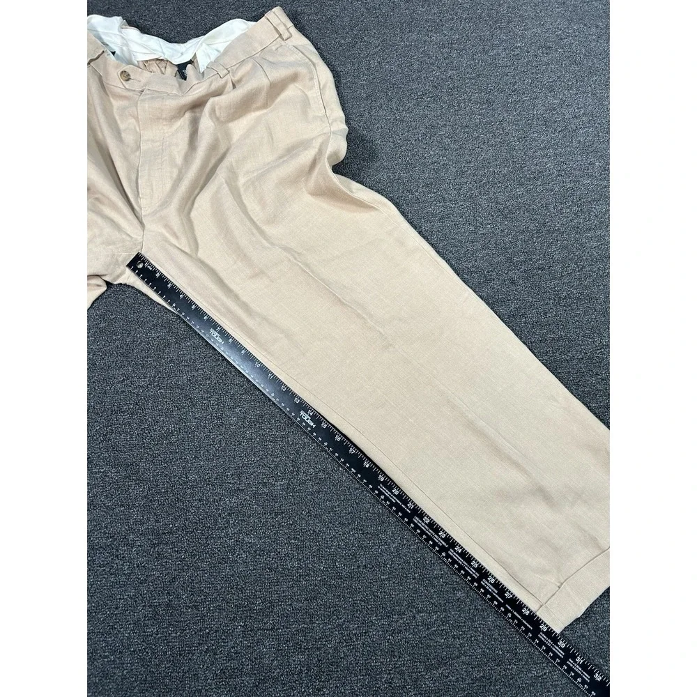 Jos A Bank Travelers Collection Dress Pants Men's 44x30 Khaki 100% Linen Pleated